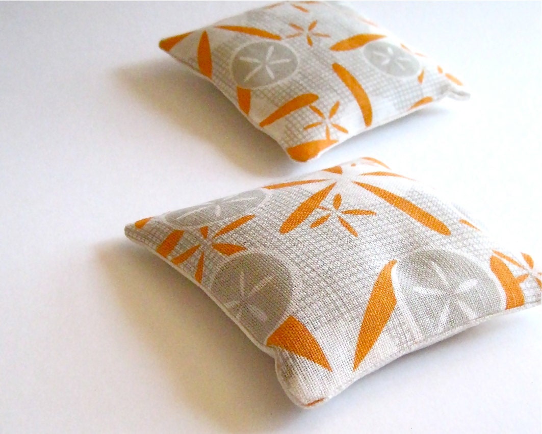 Balsam Sachets - Linen Aromatherapy Forest Pillows SET OF 2 in Orange and Gray Geometric Linen, Home Decor, Spa Bathroom (Ready to Ship)