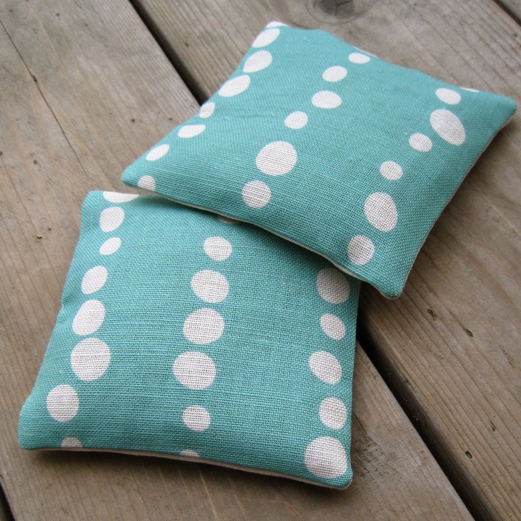 balsam fir sachets / eco friendly aquamarine blue with mod raindrops linen (LAST 4)