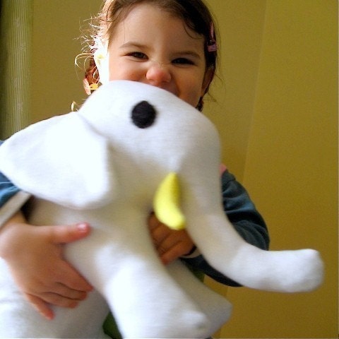 organic baby toy elephant stuffed plush animal in lemon and alabaster / eco friendly Alex