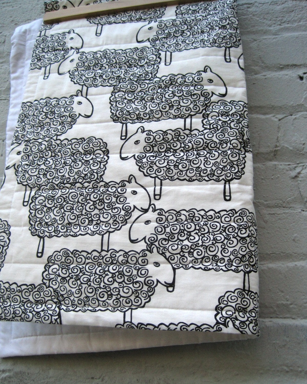 sheep organic baby quilt with black white lambs / handmade eco friendly (limited edition)
