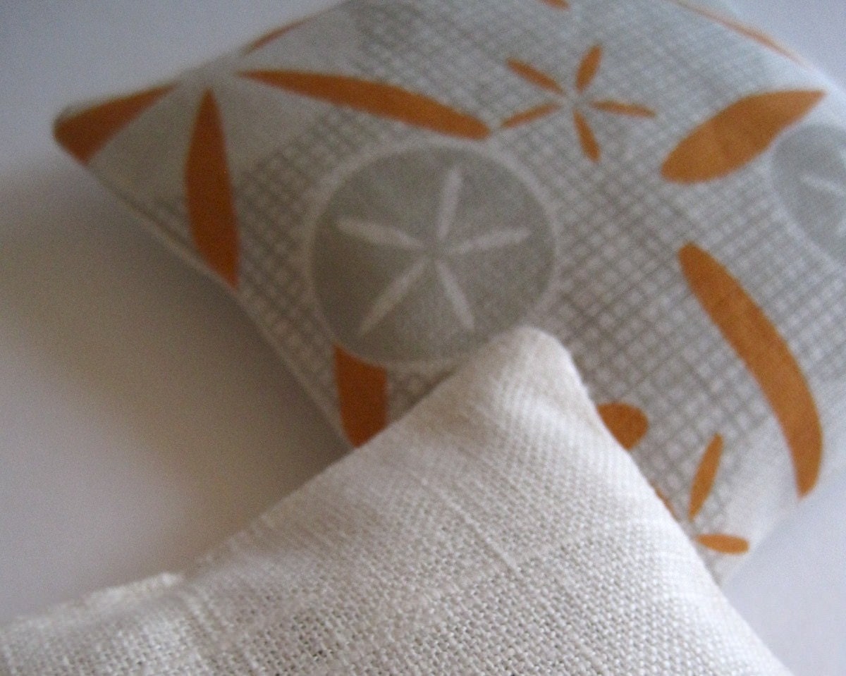 Balsam Sachets - Linen Aromatherapy Forest Pillows SET OF 2 in Orange and Gray Geometric Linen, Home Decor, Spa Bathroom (Ready to Ship)