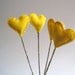decor hearts flower stems set of 4 /  lemon yellow eco friendly table love decoration wedding favors