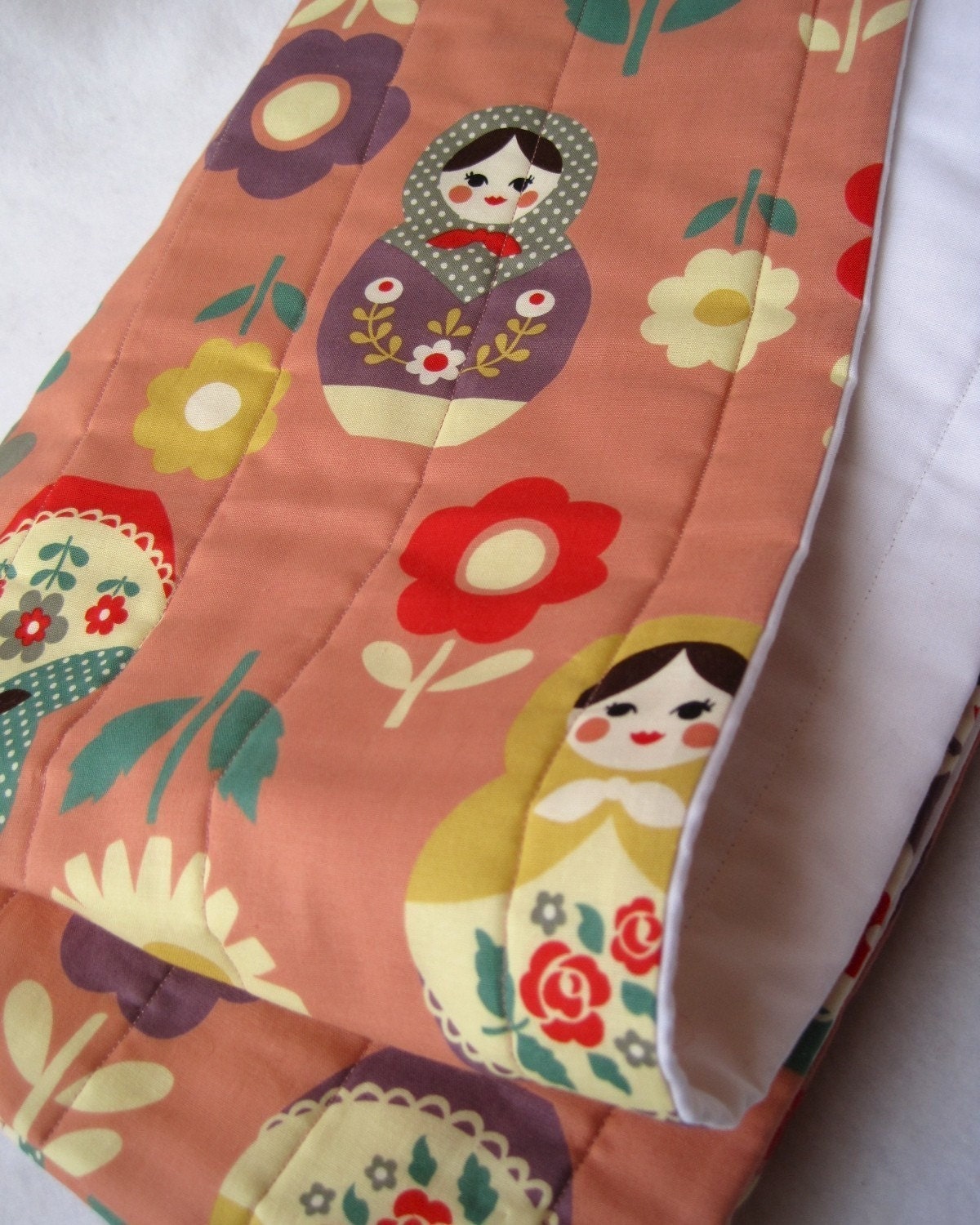 matryoshkas baby quilt organic / peach pink russian nesting dolls nursery bedding