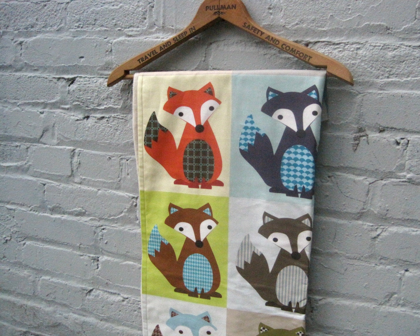 fox baby blanket / organic flannel mod animals bedding (limited edition) READY TO SHIP