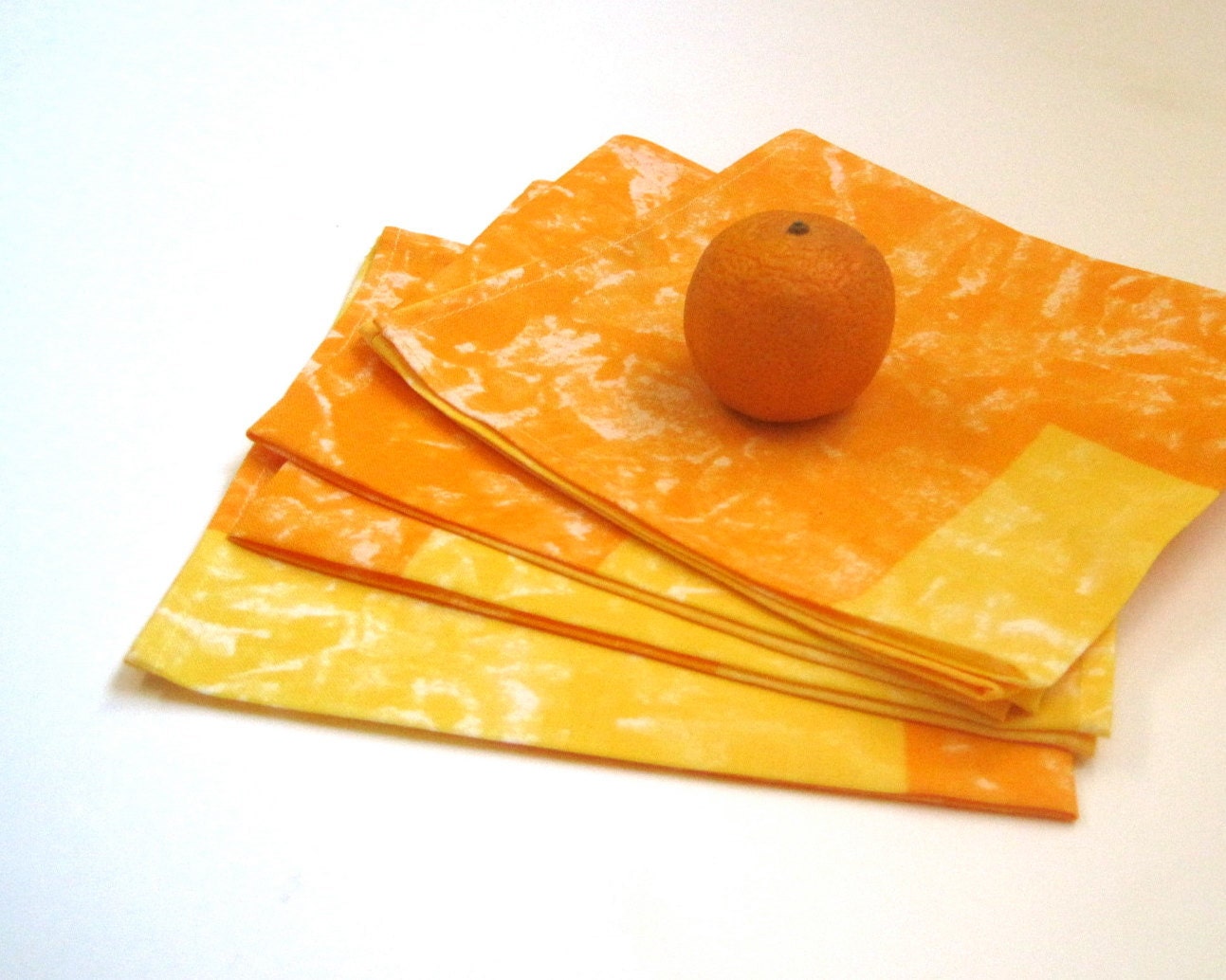 table napkins Marimekko set of 4 / kitchen food home decor in orange gold (hostess gift idea)