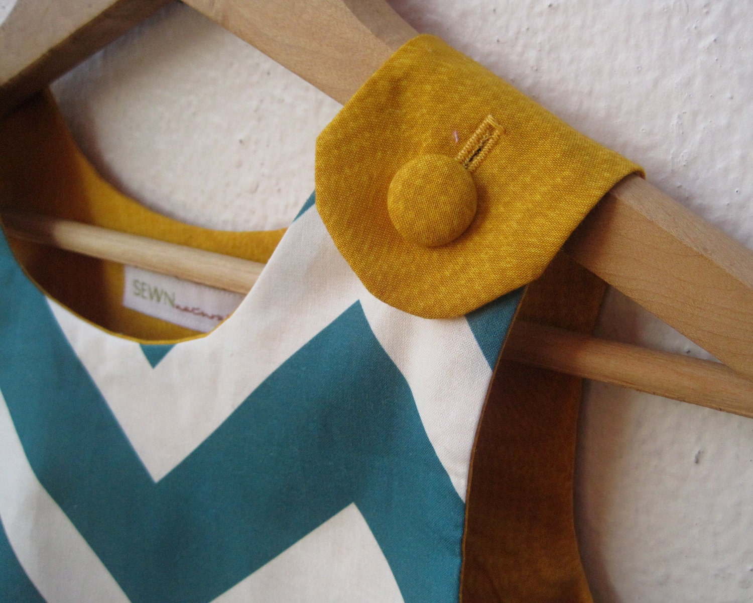 The Ava Dress - Organic Girls Dress in Modern Chevron - Mustard Gold and Peacock Blue Teal Green - Eco Friendly Spring Indie Fashion