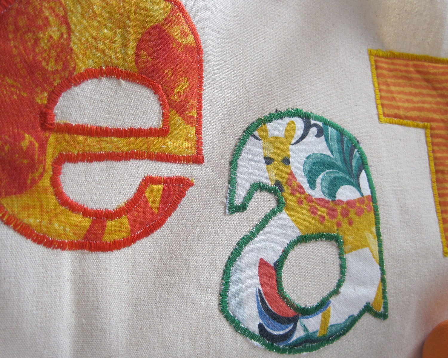 Organic Tote Bag for the Market in orange / eco friendly summer food bag with fabric letters (ONLY 1 - ready to ship)