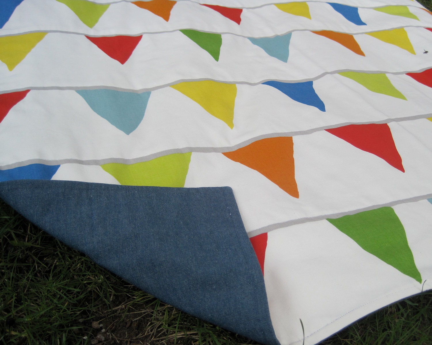 PICNIC BLANKET - Portable Outdoors Camping Beach Blanket - Rainbow Flag Bunting Carnival (Ready to Ship)
