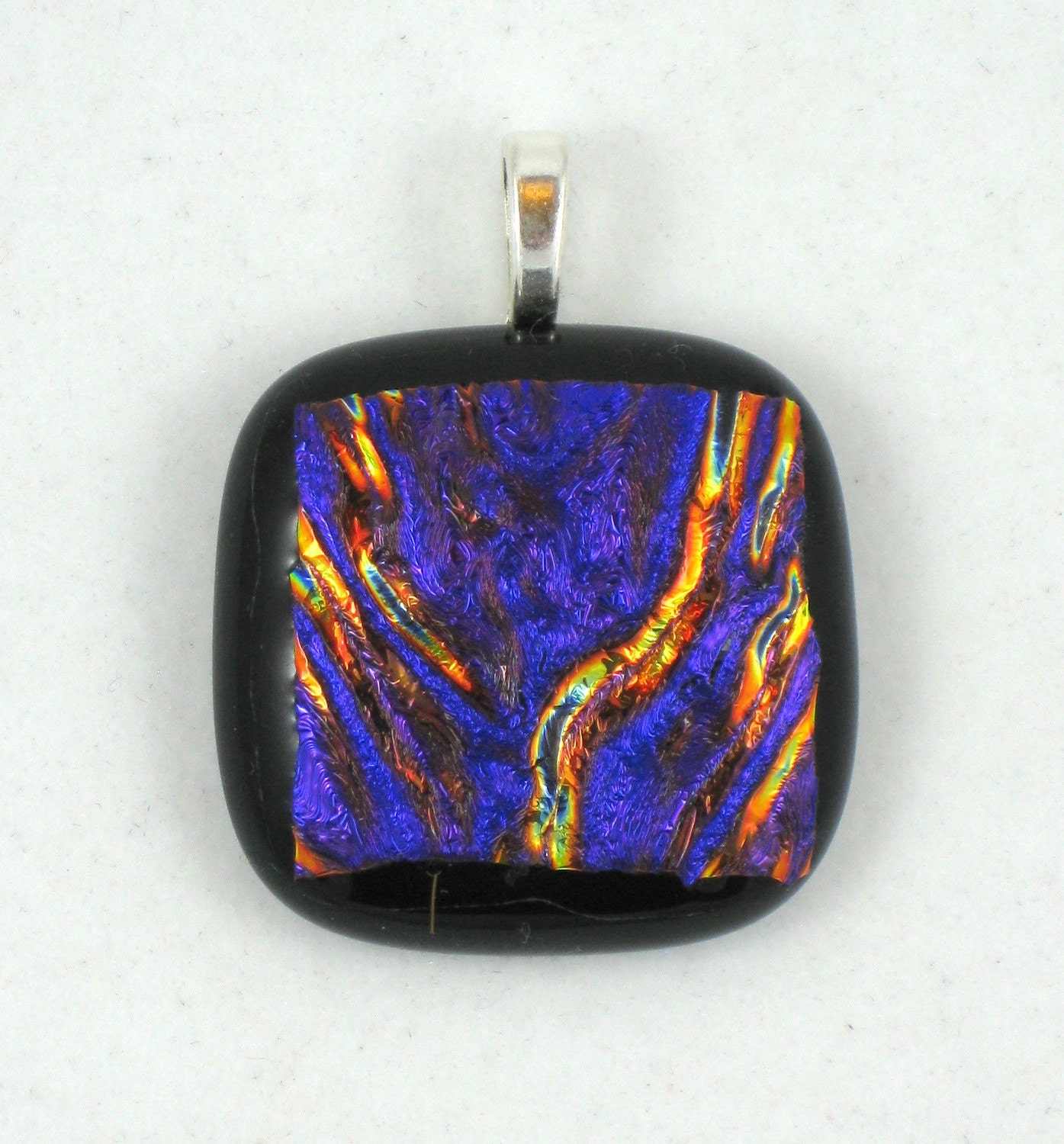 Dichroic Fused Glass Pendant - purple, black, multicolor