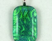 Dichroic Fused Glass Pendant - green, gold