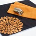 Dark Brorwn Linen with Orange Flock Flower Embroidery Placemat - Set of 4