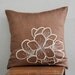Hibiscus Throw Pillow Cover - 18" x 18" Embroidered Decorative Pillow Cover - Medium Brown Linen Fabric with Beige Flower Embroidery