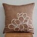 Hibiscus Throw Pillow Cover - 18" x 18" Embroidered Decorative Pillow Cover - Medium Brown Linen Fabric with Beige Flower Embroidery