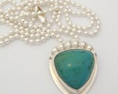 Emerald Green Silver Necklace - Natural Green Chalcedony Stone Set in Fine Silver and Sterling Silver - Triangle Necklace - Clearance Sale