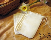 Muslin Drawstring Bag, 100% Cotton 3x5 25 pieces. Plain, unbleached with drawstring for storage or stamping