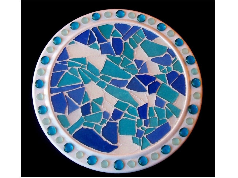 Upcycled Lazy Susan in Beach Glass