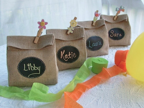 Burlap and Chalk Cloth Gift Bag ... Party Favor ... Table Number ... Centerpiece to personalize over and over again
