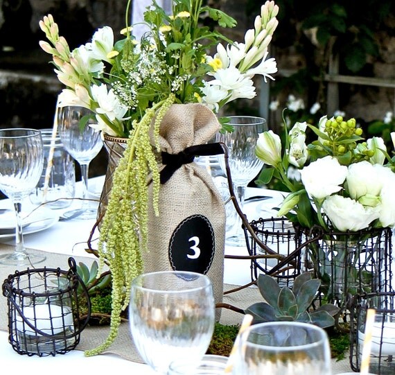 Set of 4 Burlap Wine Bottle Bags with Message Labels - Recommended by FOOD & WINE magazine