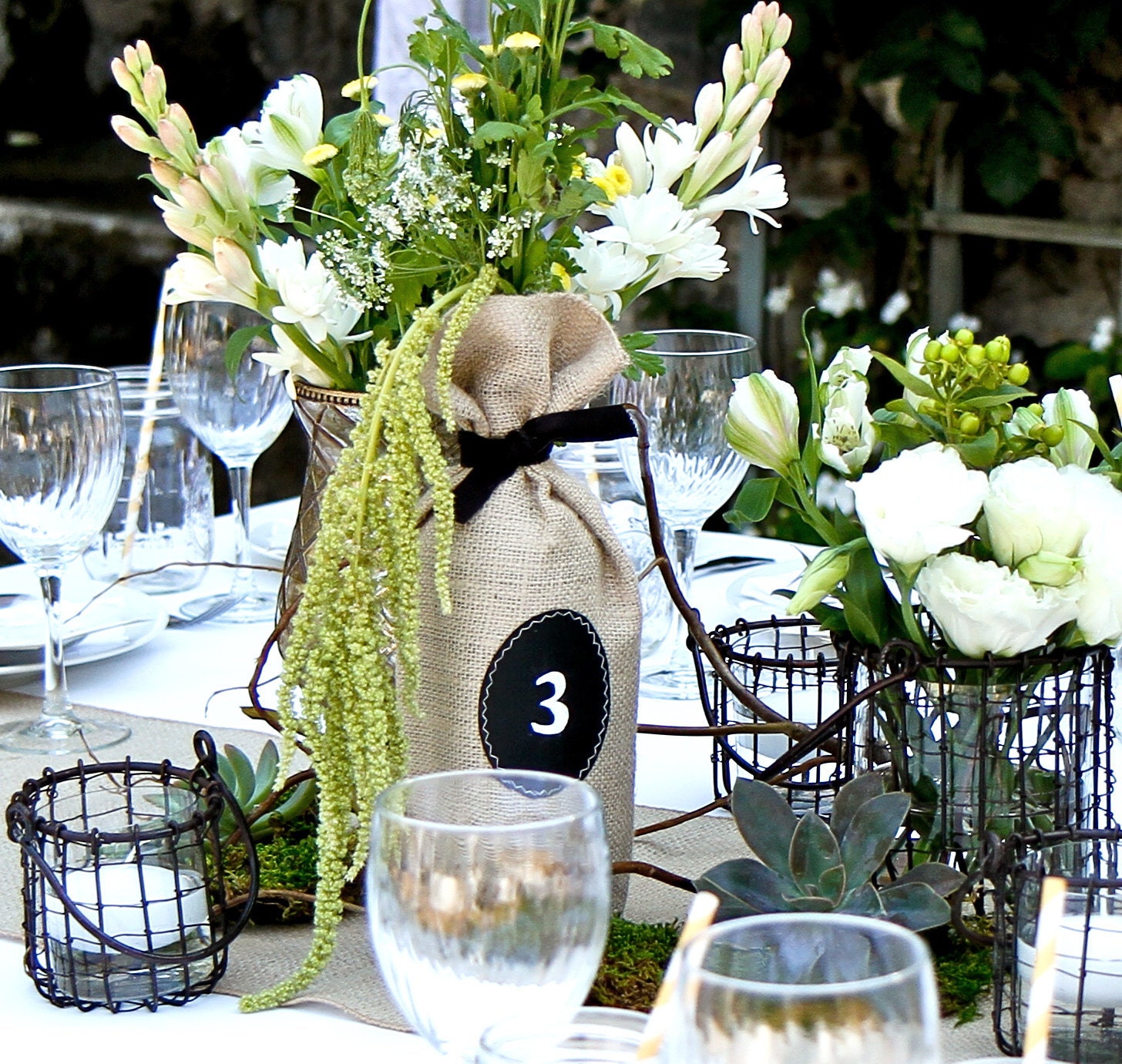 Set of 4 Burlap Wine Bottle Bags with Message Labels - Recommended by FOOD & WINE magazine