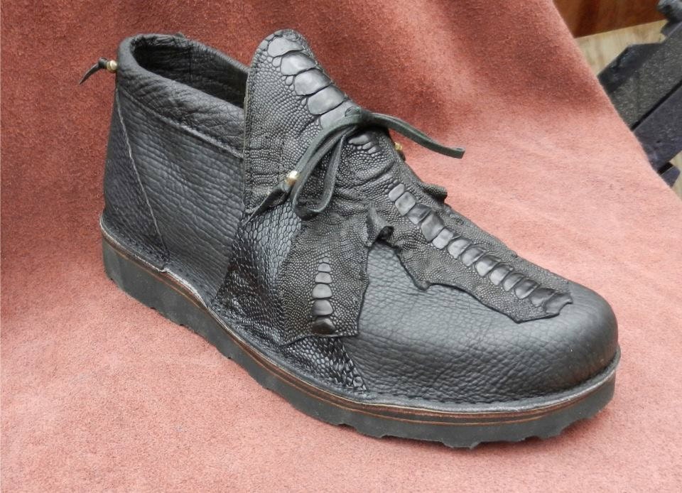Exotic Leather Handmade Shoes - Black Buffalo Hide, Emu Leg & Shark Skin Custom Made Size 5, 6, 7, 8, 9, 10