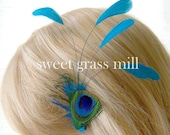 Peacock Feather Fascinator - BLEU PEACOQUE - Teal Turquoise Feather Plume Clip