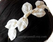 Bridal Leaf Headband - LAURELLE - Ivory Velvet Leaf and Pearl Crown Headband