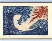 3 Lagana Greeting cards, digitalized from Lagana's linoleum block prints, "Surf's Up," plus 2 more of your choice