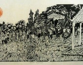 Novices Procession, limited edtion, hand printed, hand signed in pencil by the artist, Framed linocut
