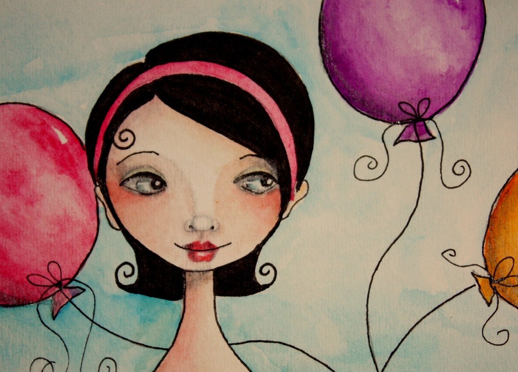 Trying so hard to LET GO 6 x 9 ORIGINAL watercolor and ink painting