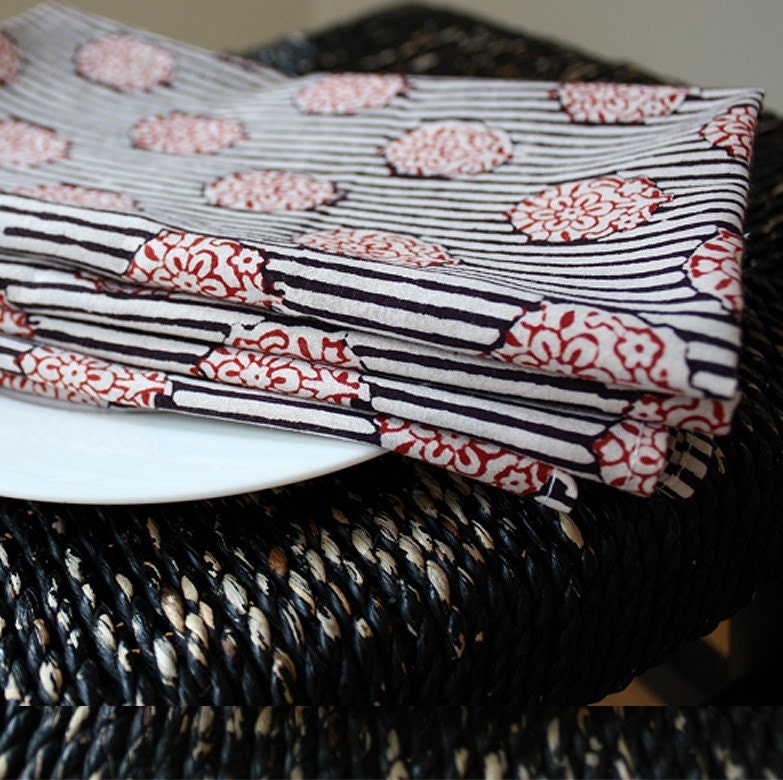 Block Printed Cotton Napkins, Set of 4