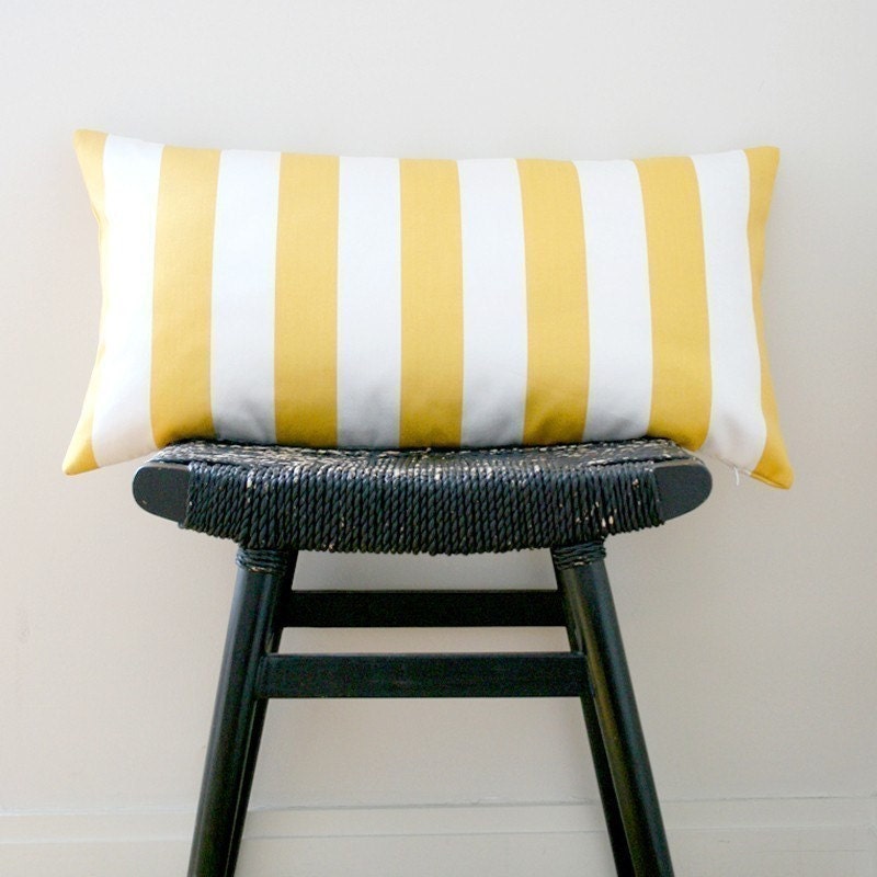 On Sale YELLOW WHITE STRIPES Cotton Pillow Cover, Cushion 63 x 34 cm