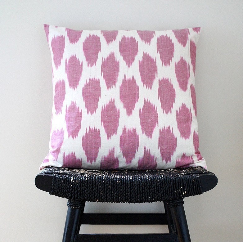 Pink Dot Uzbek Ikat, Silk and Cotton Cushion Cover, Pillow, 45 x 45 cm, 18 inch