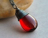 Red Quartz on Oxidized Sterling Silver Necklace