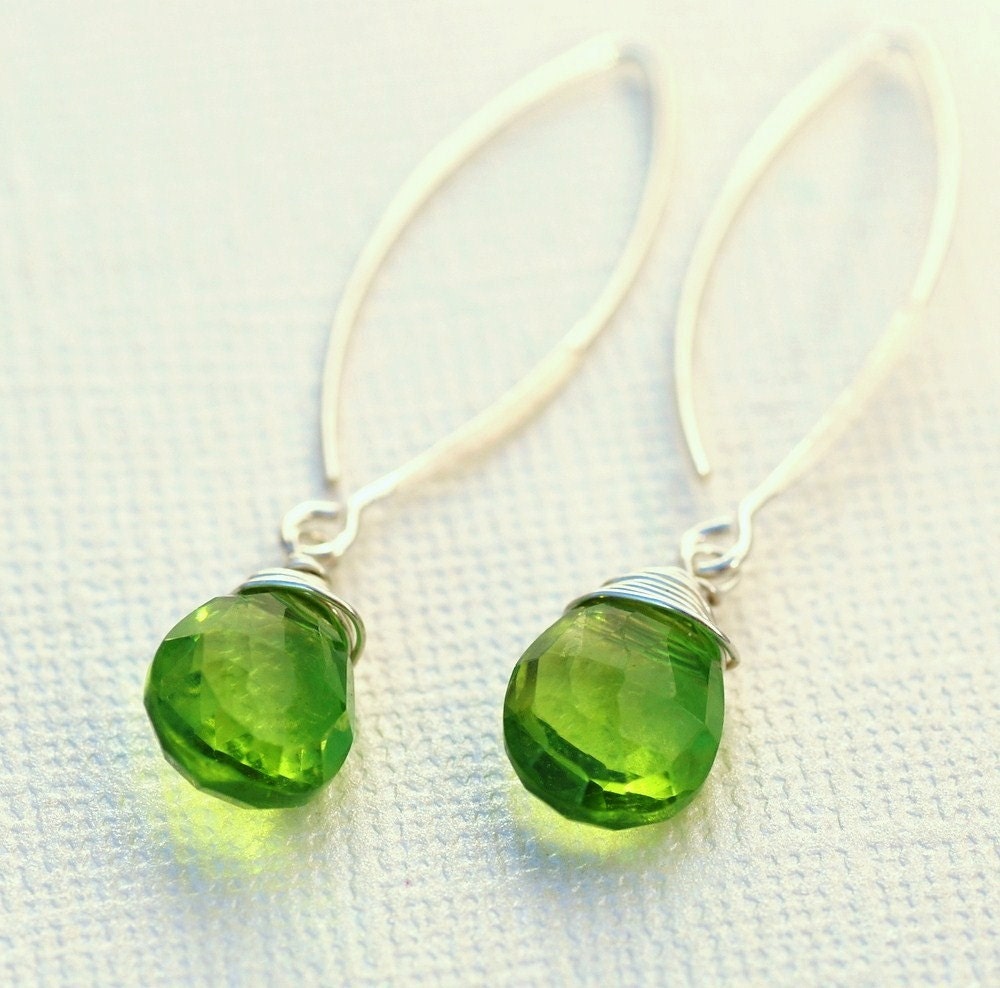 Bright Peridot Sterling Silver Marquis Earrings - August Birthstone