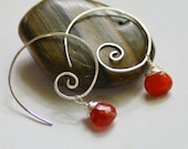 Spiral Hoop Stone Earrings - Custom Gemstone - Sterling Silver Hammered Hand Formed Ear wires