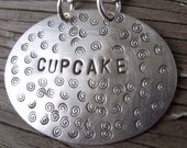 Cupcake-Hand stamped sterling silver pendant jewelry gift