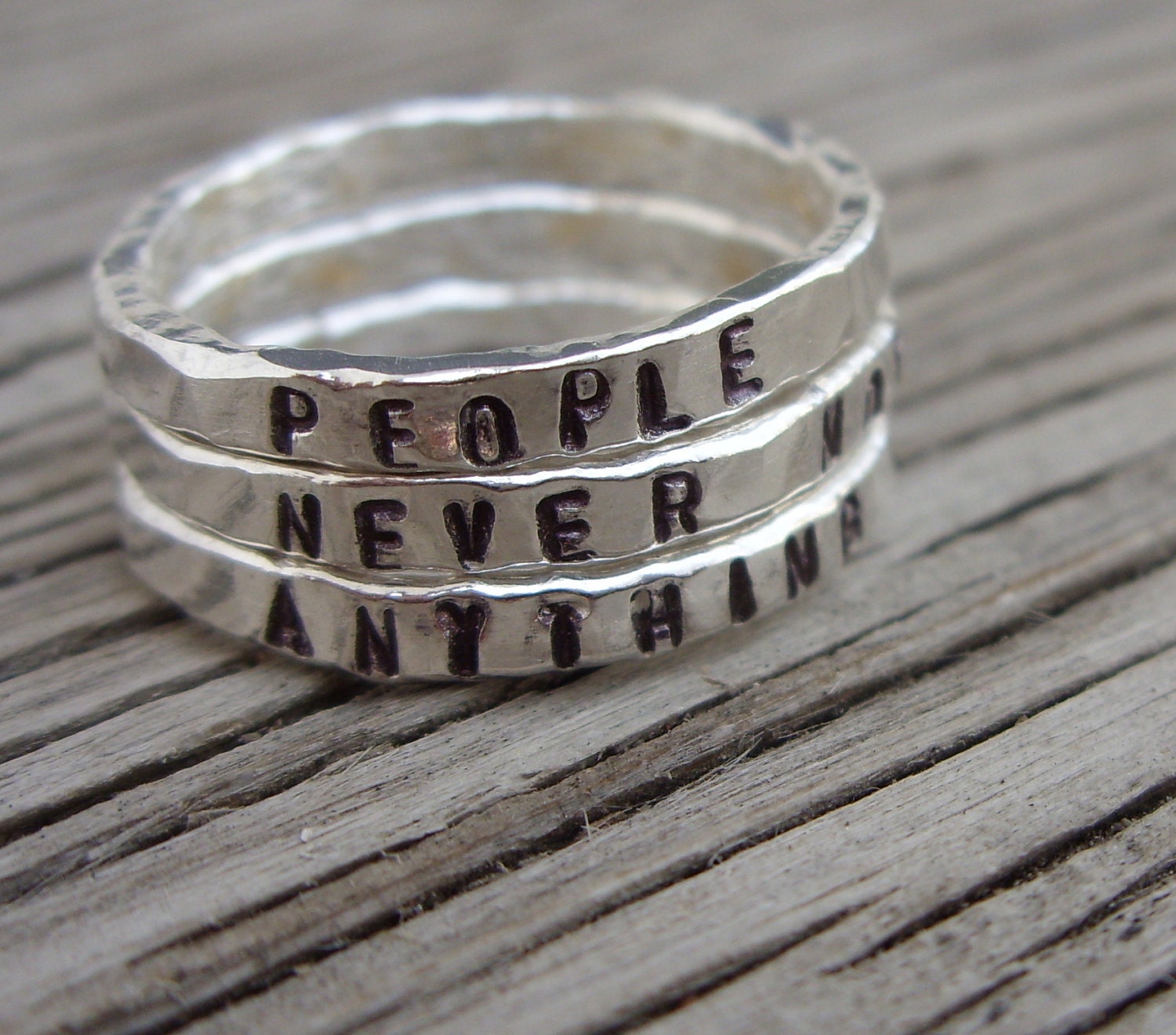 ONE fine silver stacking ring- hand stamped -hand made to order- custom moms jewelry stacker ring