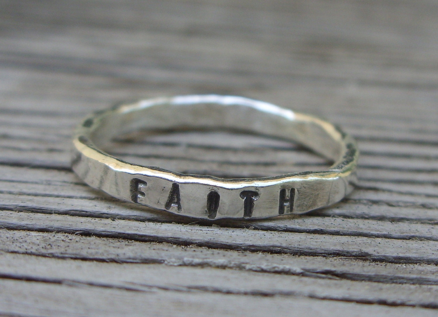 Fine silver hand stamped stacking ring FAITH - ready to ship- ONE ring handmade stacker ring