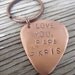 Hand stamped copper guitar pick key chain- great custom gift