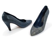 Vintage Andrea Pfister Cobalt Blue Ring Lizard Heels 8
