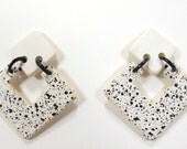 80s Art Deco Paint Spattered Black and White Geometric Triangle Post Earrings