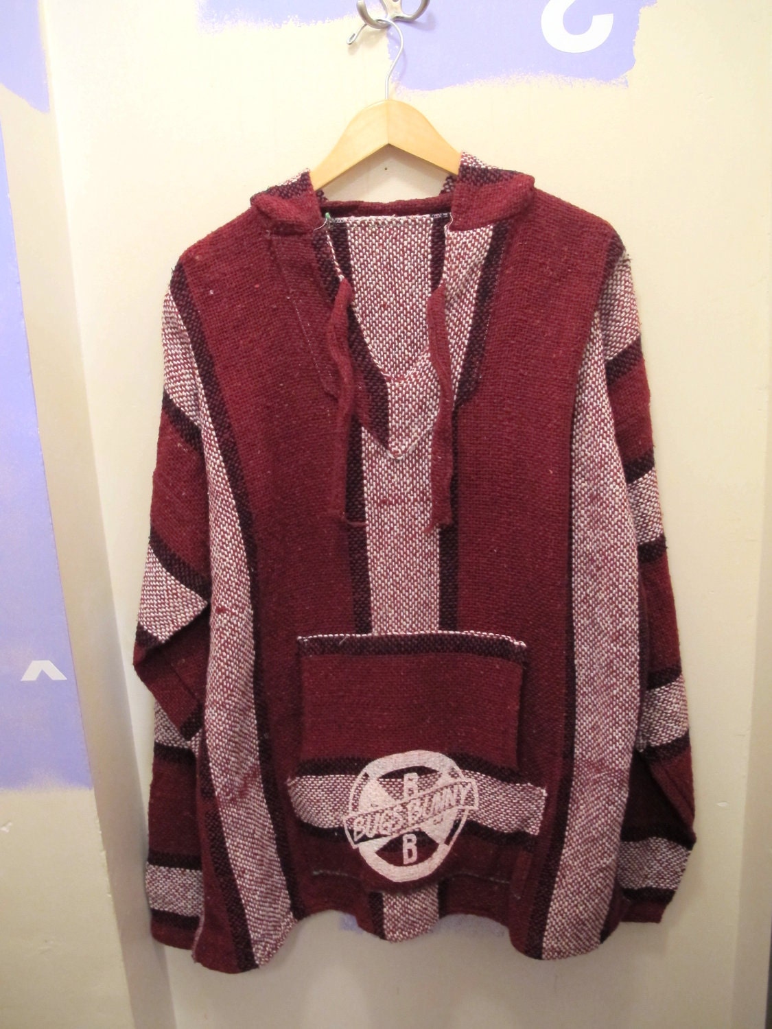 Loony Tunes Hip Hop Baja Drug Rug Maroon and White Stripe
