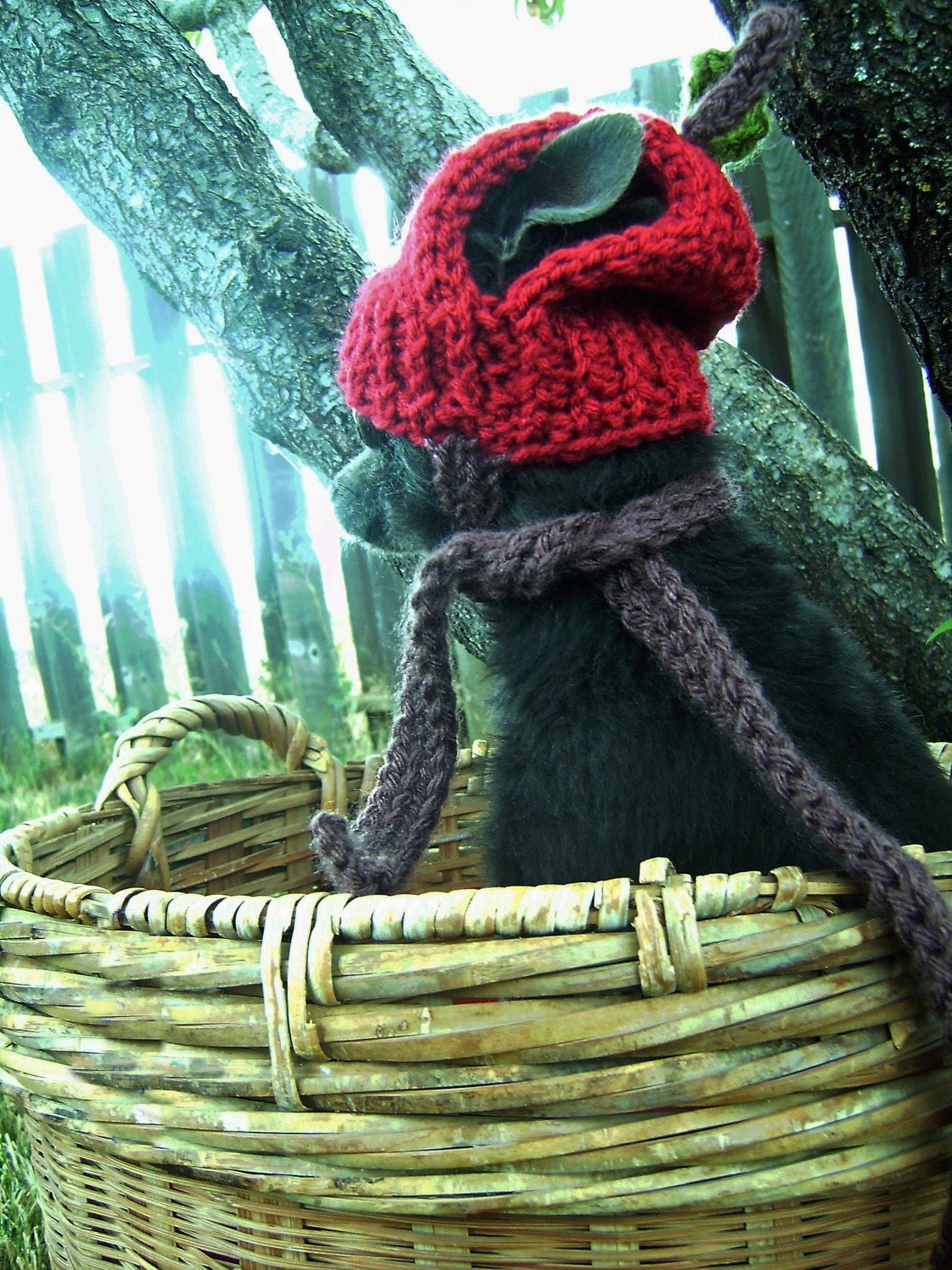 RED APPLE Hand Knit Dog hat Photo Prop