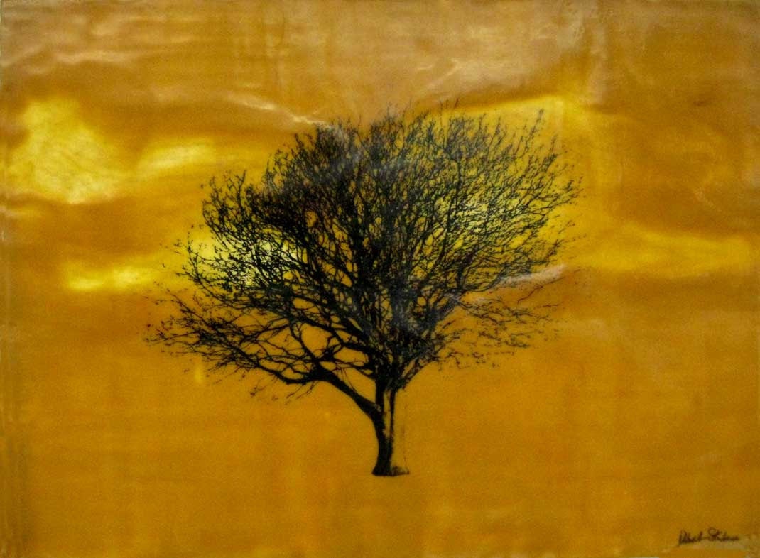 Original painting beeswax encaustic tree landscape