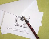 Napoleonic Bee in Wreath Monogrammed Personalized Note Cards Black Ivory Set of 10