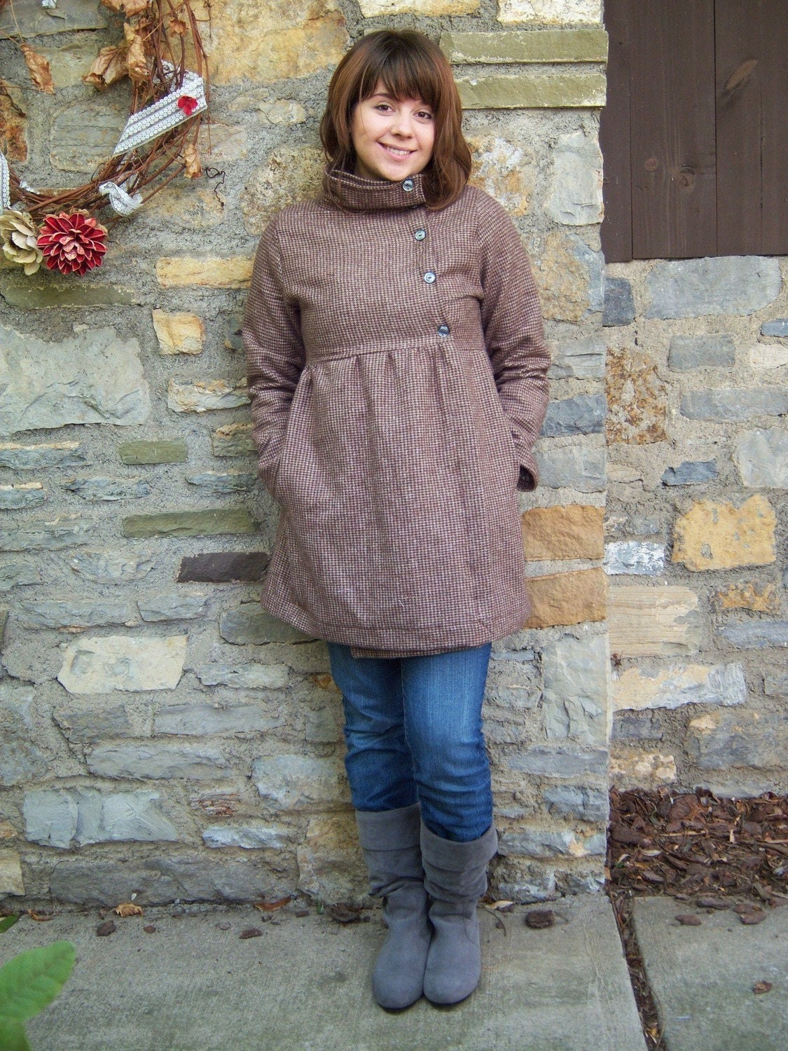 THANKSGIVING SALE solid coffee flannel long arbutina coat- custom