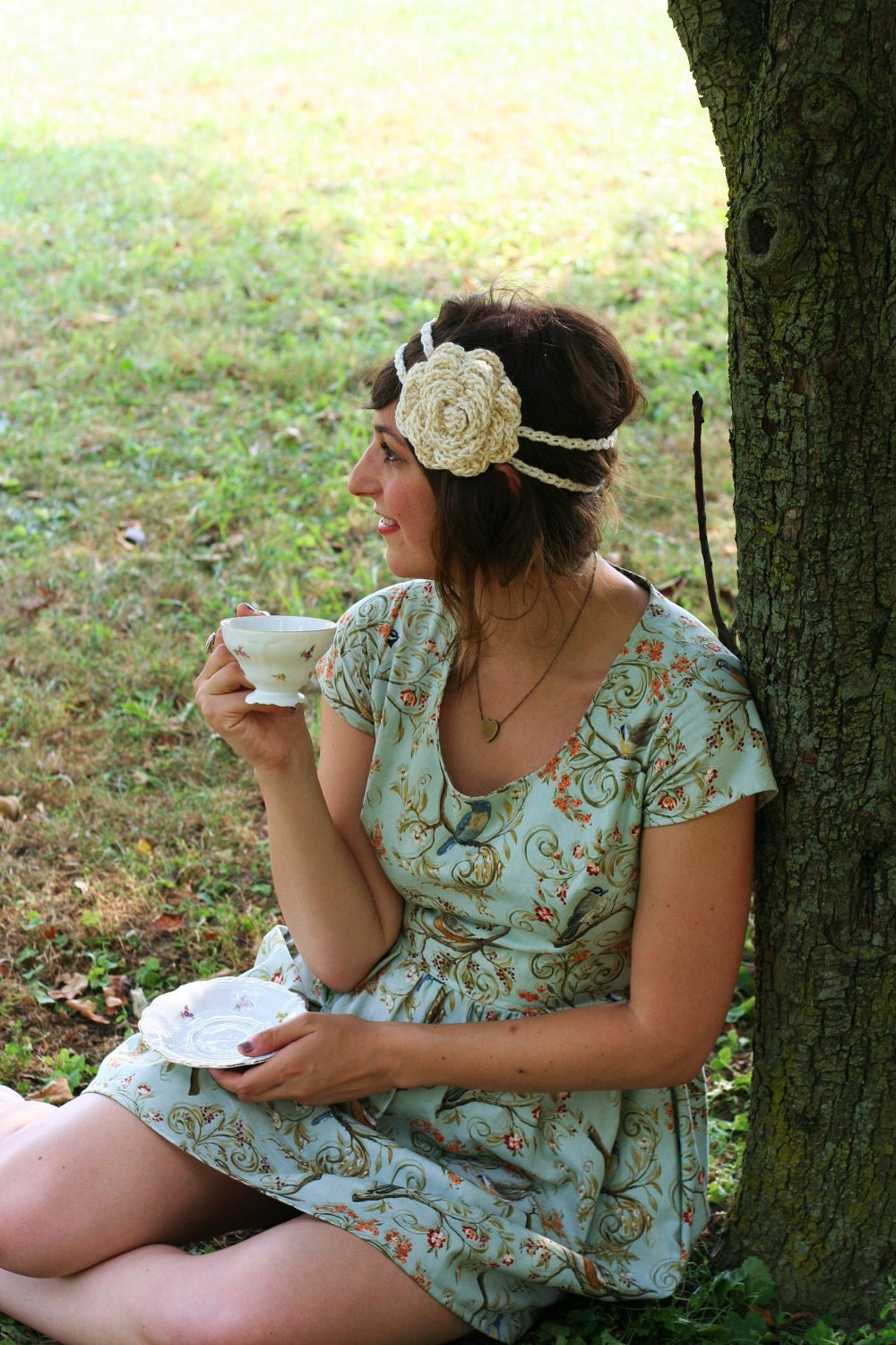 For Amy- heart cut out dress- handmade dress in woodland blue bird
