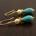 Gold Turquoise Pearl Earrings