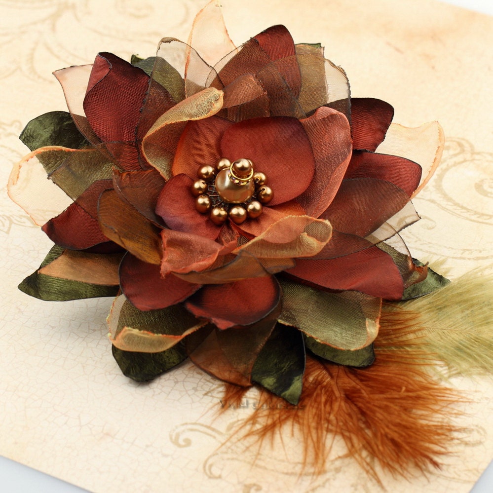 Harvest Ball Queen - One of a Kind Flower Fascinator Hand Sewn with Feathers  - Handmade by VividColors