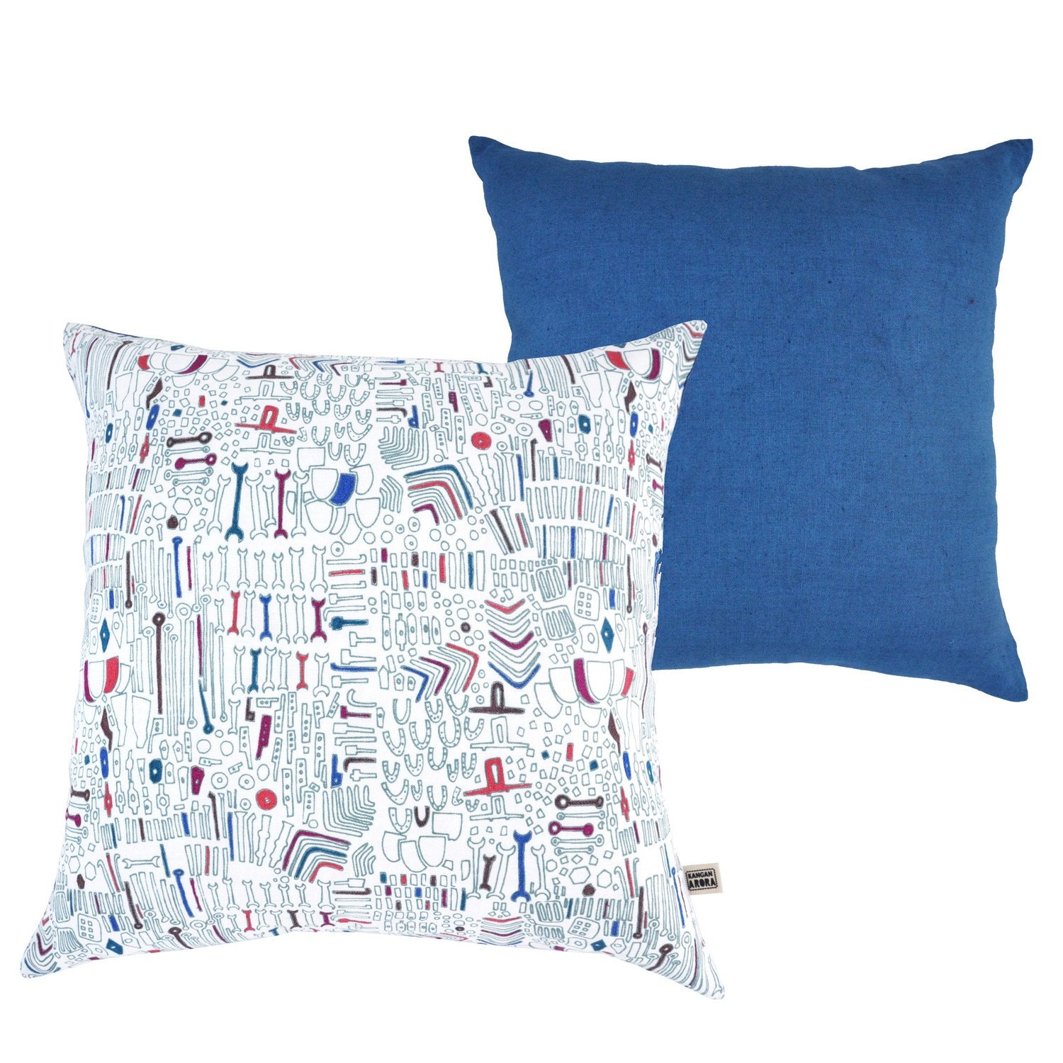 Tools - Screenprinted and Embroidered cushion in Blue